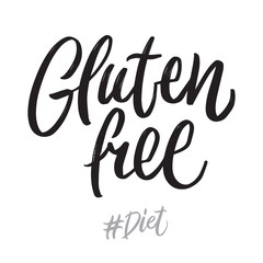 Diet hand written lettering words: gluten free. Healthy food vector design on white background