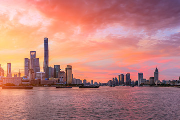 Fototapeta premium Shanghai skyline and modern buildings at sunrise,China.