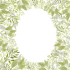  oval frame of leaves on a white background