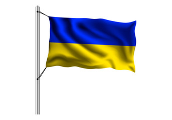 Waving Ukraine flag on flagpole on isolated background, flag of Ukraine, vector illustration