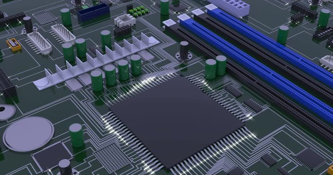 Computer macro mother board realistic footage