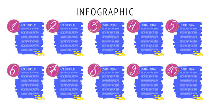 Business Infographic  Hand Drawn Template The Concept Is Option Step With Full Color Numbers 1-10 Can Be Used For Diagram Infograph Chart Business Presentation. Vector Design Element Illustration