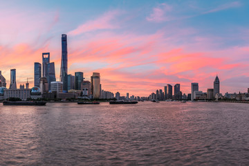 Fototapeta na wymiar Shanghai skyline and modern buildings at sunrise,China.