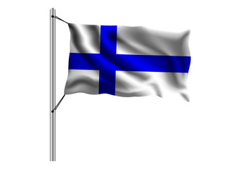 Waving Finland flag on flagpole on isolated background, flag of Finland, vector illustration