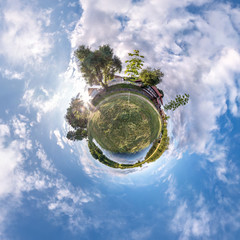 Little planet transformation of spherical panorama 360 degrees. Spherical abstract aerial view in...