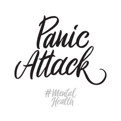 Mental health hand written lettering words: panic attack. Psychotherapy vector design on white background
