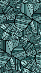 Abstract seamless vector pattern. Cracks, leaves, veins. Black and green.  Isolated background