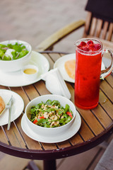 Healthy breakfast :  rocket salad with  juice