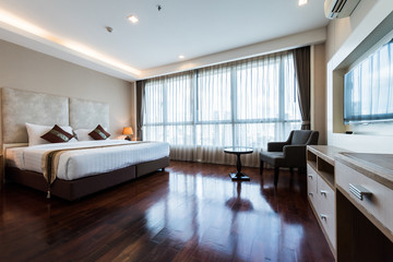 Naklejka na ściany i meble Modern interior design in small apartment with bedroom