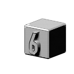 Obraz premium 6 Numeral Character, 3D block, line art, horizontal stripes pattern