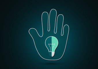 Human hand and light bulb icon. Great idea, business solution. Modern flat design concept for web banners, web sites, printed materials, infographics.