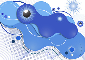 Creative fluid style, flowing dynamic shapes on a white background, sun, rays, pupil of the eye. Poster, banner, flyer, cover, print, promotion, greeting, advertising.