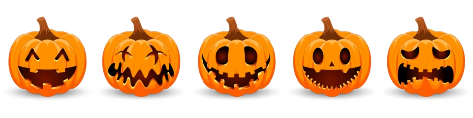 Foto op Aluminium Set pumpkin on white background. The main symbol of the Happy Halloween holiday. Orange pumpkin with smile for your design for the holiday Halloween. Vector illustration. © angelmaxmixam