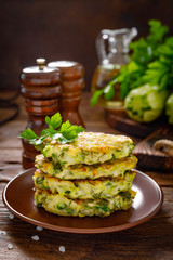 Vegetable fritters with zucchini and greens