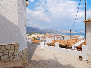 panorama of the city of Altea and the sea in the background. View from the hill. Costa Blanca, Spain.