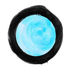 Gemalter schwarzer Kreis mit blauer Farbfläche