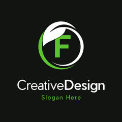 Fototapeta premium Green Vector Planted Letter F. F Round Letter Design, Leaf circle vector design, herbal green tea, natural medicine, sprout with green leaves. Letter F in the middle