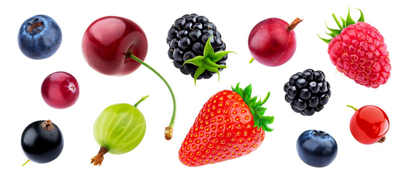 Berries collection isolated on white background with clipping path