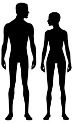 Male and female body silhouette with head in profile. Isolated perfect image symbols man and woman on a white background. Vector illustration