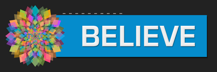 Believe Dark Blue Colorful Floral Horizontal 