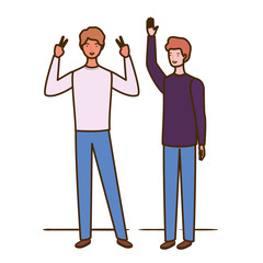 young men standing on white background