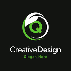 Q Letter With Leaf Logo, Letter Q Eco Leaves Logo Icon Design Template, elegant and modern letter Q circle leaf emblem logo