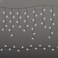Christmas lights solated on transparent background. 