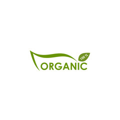 Organic product logo design with leaf icon isolated template