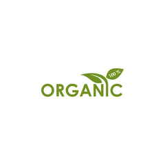 Organic product logo design with leaf icon isolated template