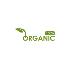 Organic product logo design with leaf icon isolated template