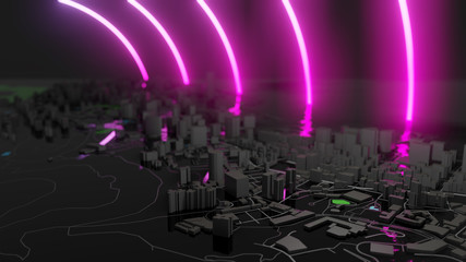 Futuristic night city. Cyberpunk style 3D illustration