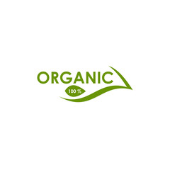 Organic product logo design with leaf icon isolated template