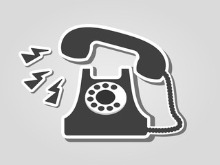 Vintage phone ringing on the gray background. Call us, contact us, urgent, help, concept. Vector illustration, flat style, clip art