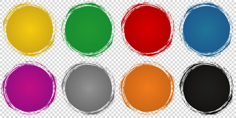 set of round banners - brush painted circle on transparent background