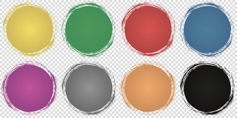 set of round banners - brush painted circle on transparent background