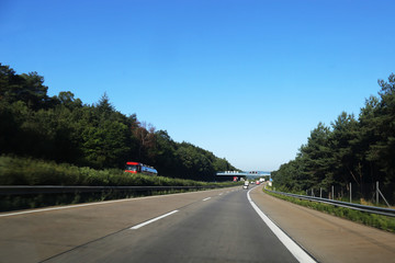 On the highway, photographed from inside the car