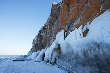 Large Icicles. Winter frozen nature
