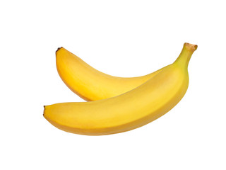 Two banana in bunch isolated on white background.