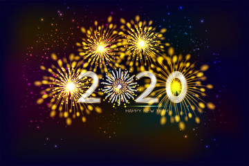 New Year 2020, fireworks background with copy space. illustration vector.	