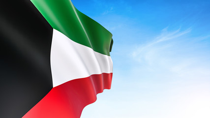 Kuwait flag waving in blue sky