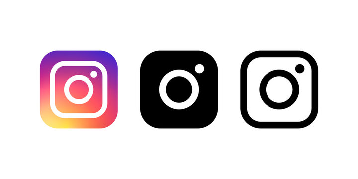 Instagram logo and icon printed on white paper in different styles