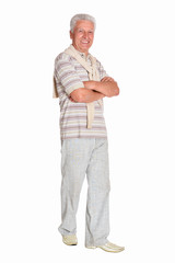 Successful senior man posing on white background
