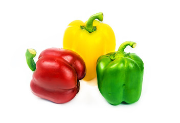 Red Yellow and Green pepper on white background.