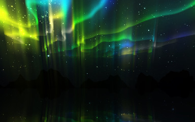 Northern lights. Aurora borealis nature landscape at night, Sky with polar lights and stars.