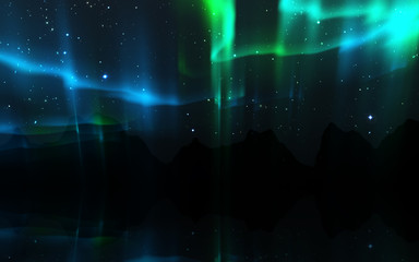 Fototapeta na wymiar Northern lights. Aurora borealis nature landscape at night, Sky with polar lights and stars.
