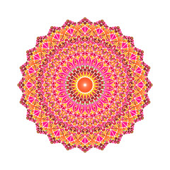 Obraz premium Ornate colorful geometrical triangle mosaic mandala - circular polygonal abstract round vector graphic on white background