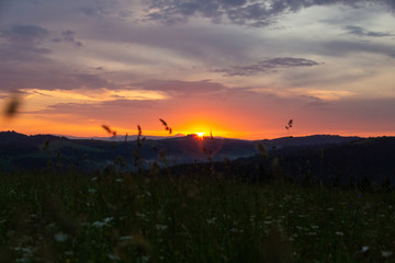 Obraz premium Sunset in the mountains of the Carpathians.
