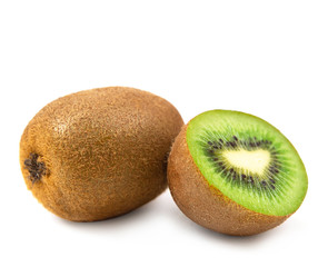 Kiwi fruit and half on isolated white background