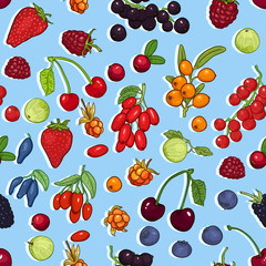 Vector Seamless Pattern of Berries on Background