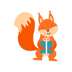 Cute cartoon squirrel with a present